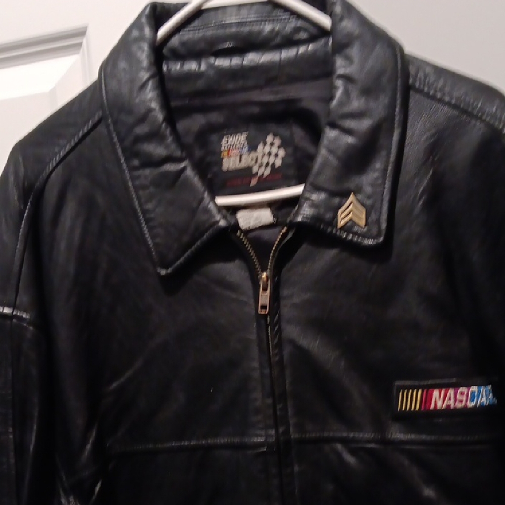 Nascar Black Bomber Jacket Genuine Leather Zip-Up